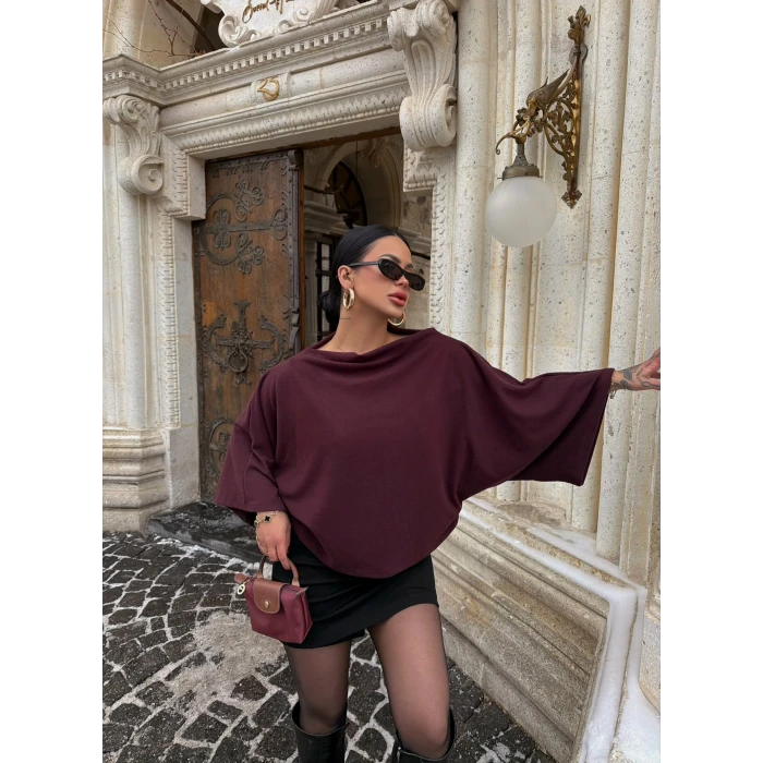 Bordo Yarasa Kol Panço Bluz