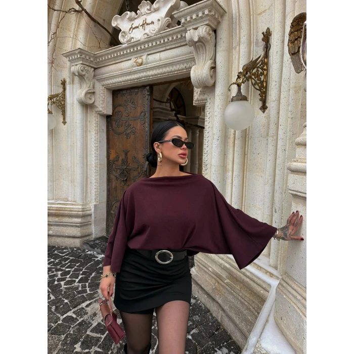 Bordo Yarasa Kol Panço Bluz