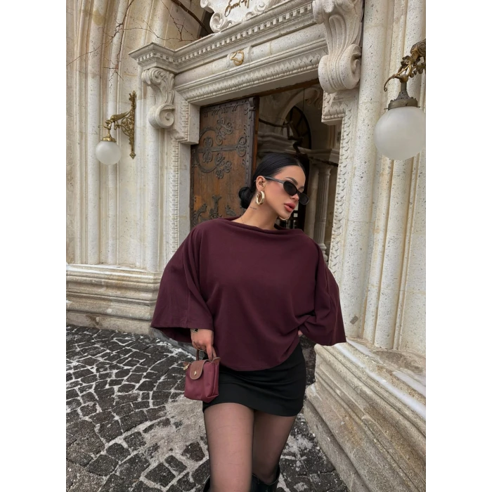 Bordo Yarasa Kol Panço Bluz