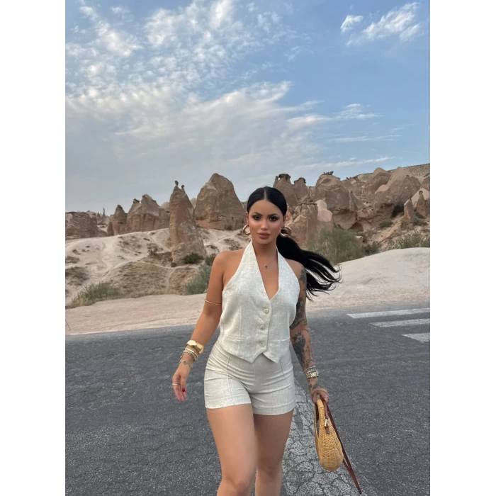 Yelekli Keten İkili Takım