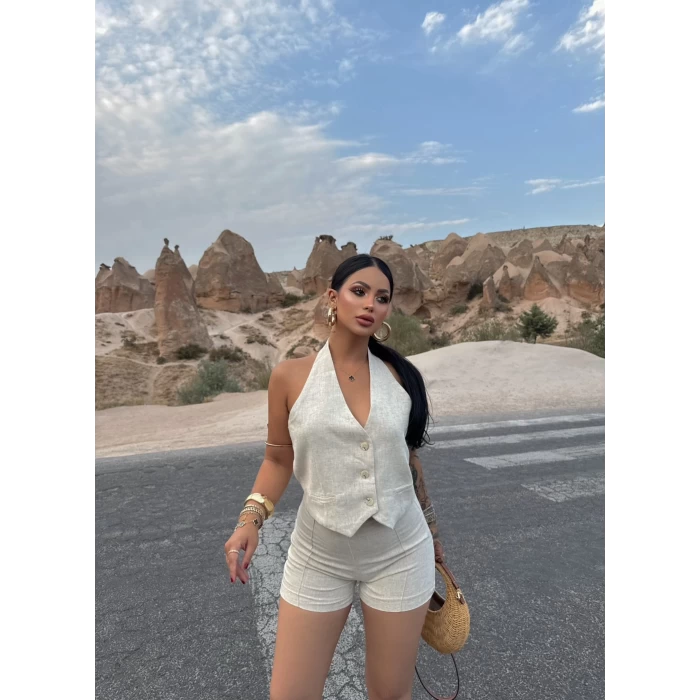Yelekli Keten İkili Takım