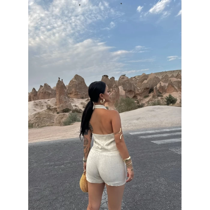 Yelekli Keten İkili Takım