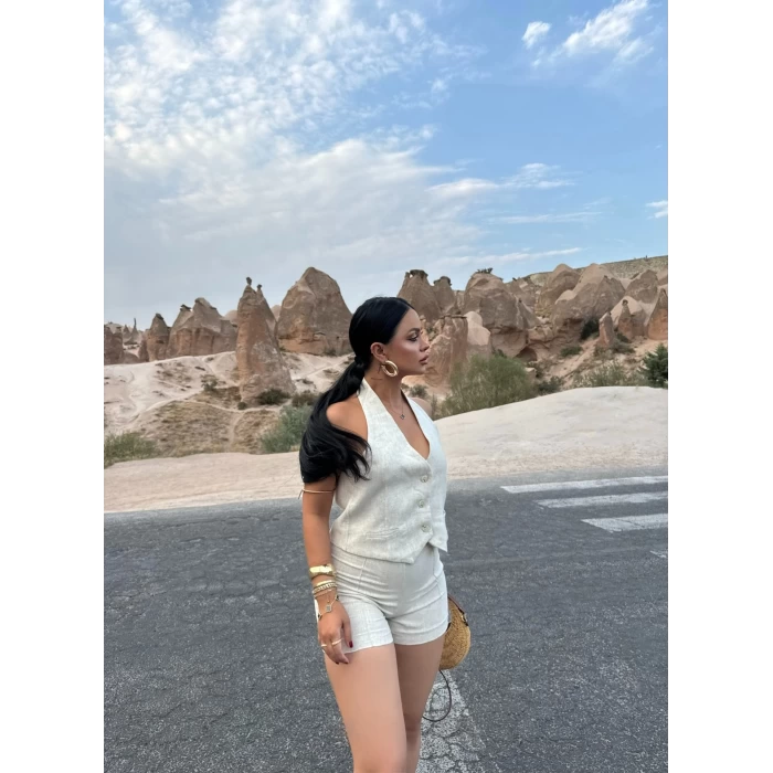 Yelekli Keten İkili Takım