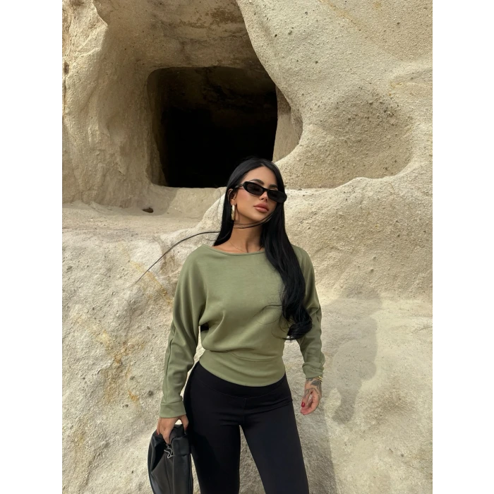 Yeşil Bel Korseli Modal Sweat