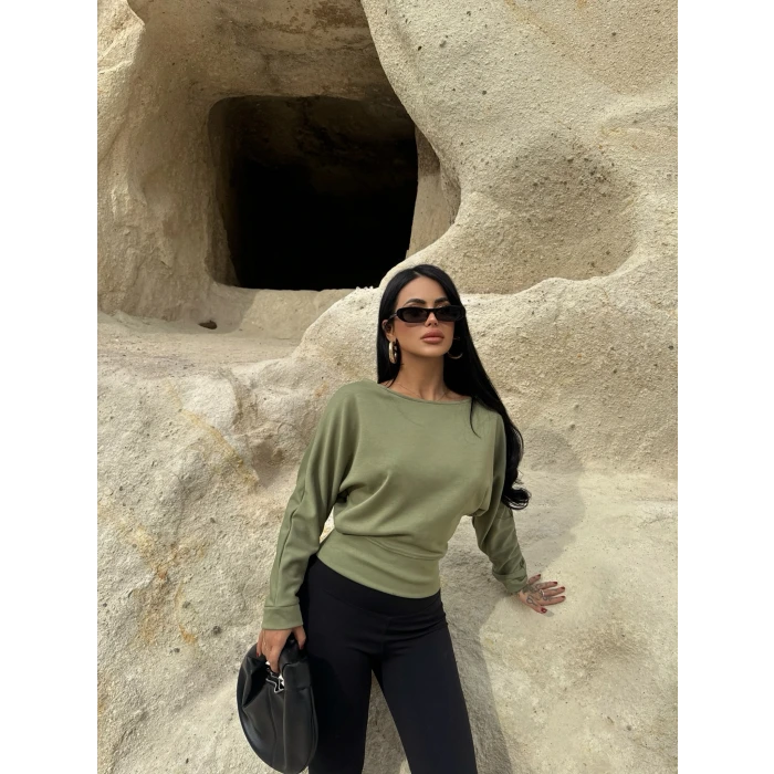 Yeşil Bel Korseli Modal Sweat