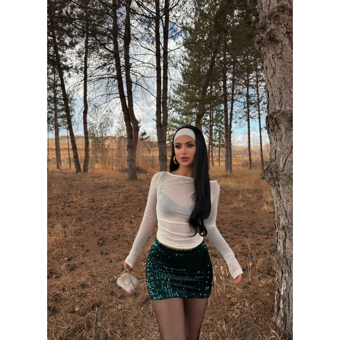 Yeşil Payetli Şort Etek