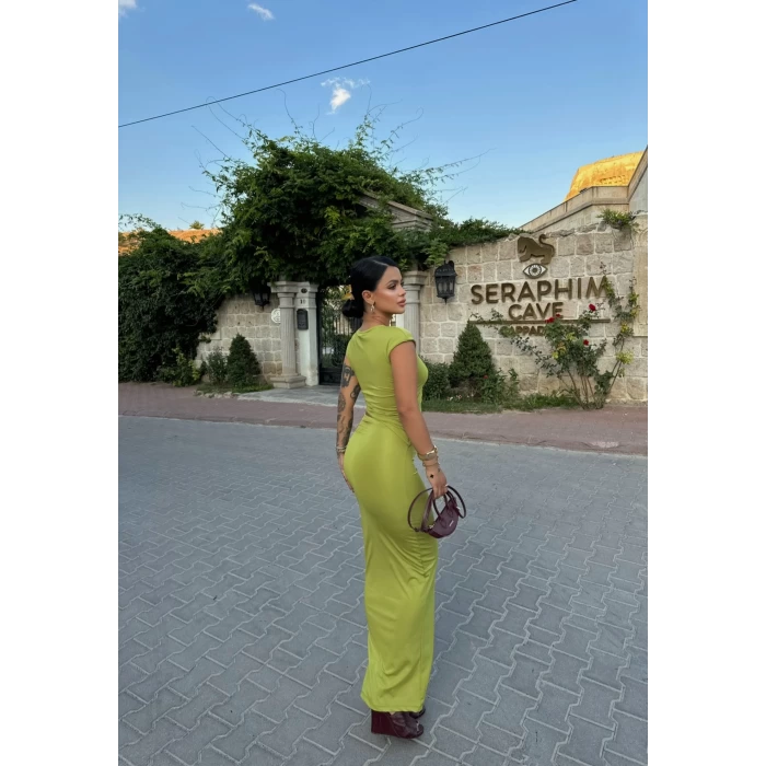 Yeşil Yan Pencereli Maxi Elbise