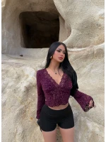 Mor Noir Yaka Güpürlü Bluz