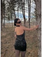Siyah Boyundan Geçmeli Saten Bluz