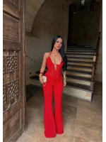 Kırmızı Boyundan Geçmeli Bağlamalı Tulum