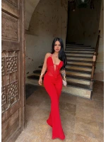 Kırmızı Boyundan Geçmeli Bağlamalı Tulum