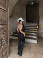 Siyah Boyundan Geçmeli Bağlamalı Tulum