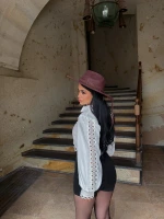 Dantelli Crop Keten Gömlek