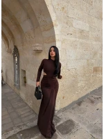 Kahve Yan Pencereli Balık Sırtı Elbise