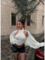 Beyaz Bolerolu Triko İkili Takım