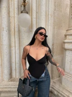 Siyah İp Askılı Basic Bodysuit