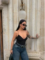 Siyah İp Askılı Basic Bodysuit