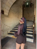 Kahve Yüksek Bel Zarf Şort Etek