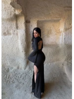 Siyah Kolları Volanlı Maxi Elbise