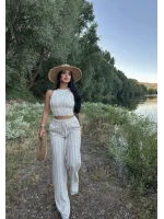 Bej Halter Ters Dikişli İkili Takım