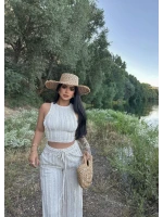 Bej Halter Ters Dikişli İkili Takım