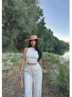 Bej Halter Ters Dikişli İkili Takım