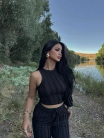 Siyah Halter Ters Dikişli İkili Takım