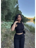 Siyah Halter Ters Dikişli İkili Takım