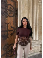 Kahve Güpürlü Korse Tişört