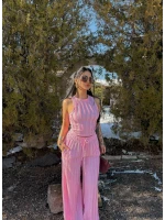 Pembe Halter Ters Dikişli İkili Takım