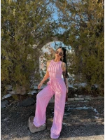 Pembe Halter Ters Dikişli İkili Takım