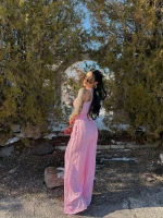 Pembe Halter Ters Dikişli İkili Takım