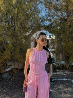Pembe Halter Ters Dikişli İkili Takım