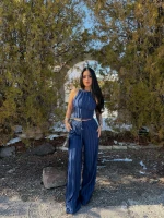 Lacivert Halter Ters Dikişli İkili Takım