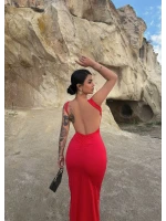 Kırmızı Sırt Açık Long Elbise