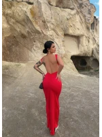 Kırmızı Sırt Açık Long Elbise