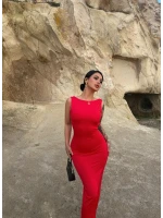 Kırmızı Sırt Açık Long Elbise