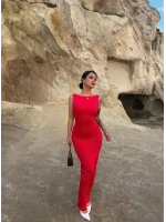 Kırmızı Sırt Açık Long Elbise