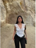 Beyaz Ön Arka Güpürlü Bodysuit