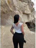 Beyaz Ön Arka Güpürlü Bodysuit