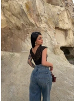 Siyah Ön Arka Güpürlü Bodysuit