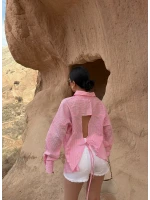 Pembe Tek Cep Sırt Dekolte Gömlek