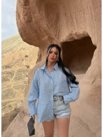 Mavi Tek Cep Sırt Dekolte Gömlek