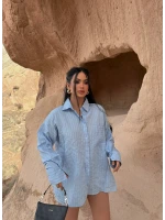 Mavi Tek Cep Sırt Dekolte Gömlek