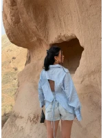 Mavi Tek Cep Sırt Dekolte Gömlek