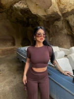 Kahve Şeritli Modal İkili Takım