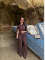 Kahve Şeritli Modal İkili Takım