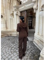 Kahve Çizgili Blazer Üçlü Takım