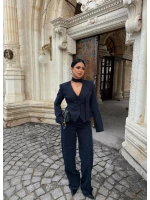 Lacivert Çizgili Blazer Üçlü Takım