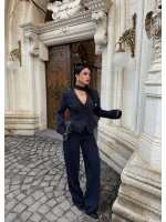 Lacivert Çizgili Blazer Üçlü Takım